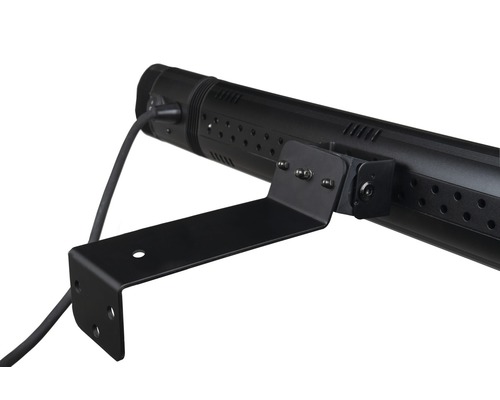 Une lampe LED noire avec support.