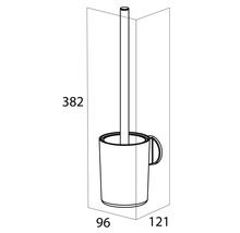 Technische Zeichnung einer WC-Bürste mit Halterung und Massangaben