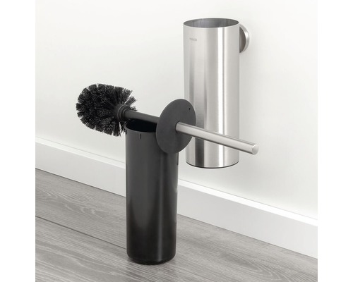 Brosse de toilette avec récipient et support mural en acier inoxydable