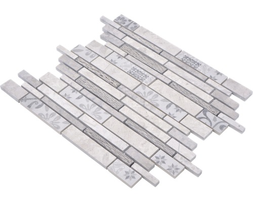 Carreaux de mosaïque avec motifs floraux et structure en bois