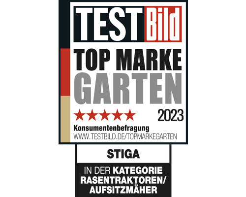 Testbild Top Marke Garten 2023 Auszeichnung für Stiga Rasentraktoren und Aufsitzmäher