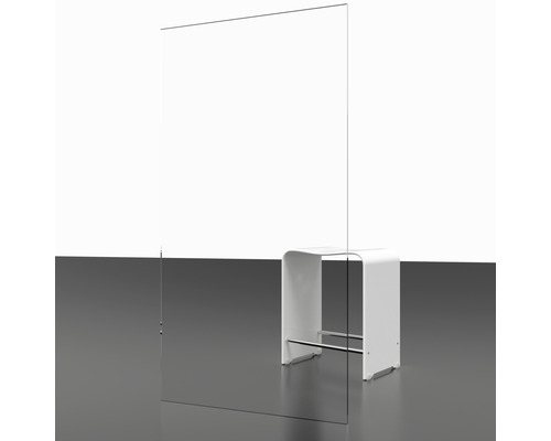 Klarglas-Schutzwand mit Hocker