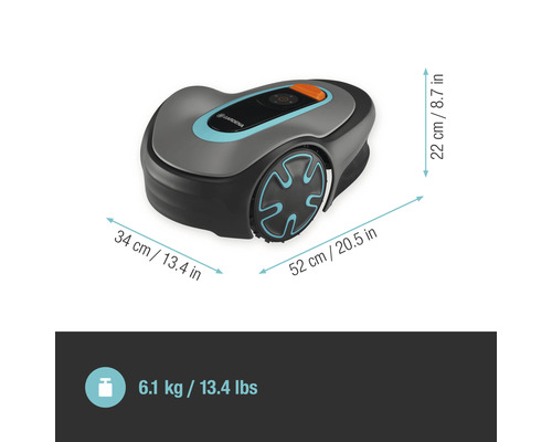 Gardena Mähroboter mit Größenangaben
