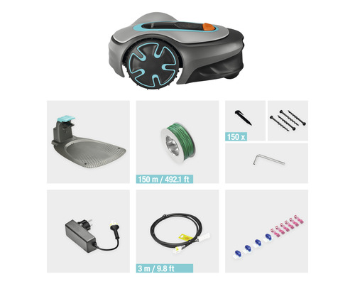 Gardena Mähroboter Set mit Ladestation, Begrenzungskabel, Kabelverbinder und Befestigungshaken