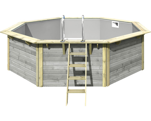 Piscine hors sol ensemble de piscine en bois Karibu X2 octogonale Ø 427,5x121 cm avec liner gris et échelle grise