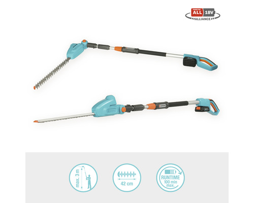 Taille-haies à batterie Gardena avec manche extensible pour l''élagage des arbres