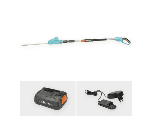 Taille-haies télescopique sans fil Gardena avec batterie et chargeur