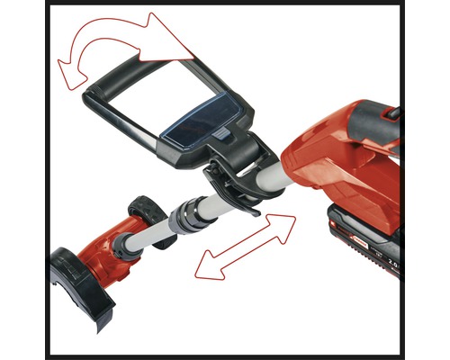 Coupe-bordures à batterie Einhell avec poignée pivotante et manche divisible.