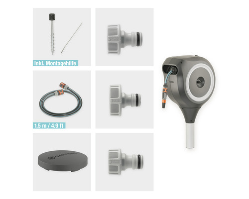 Boîtier de tuyau mural Gardena avec accessoires pour l''arrosage du jardin