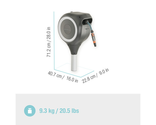 Dévidoir mural Gardena avec dimensions