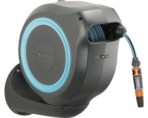 Boîtier de tuyau d''arrosage Gardena avec tuyau d''arrosage et pulvérisateur pour montage mural