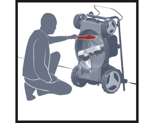 Illustration d''une personne vérifiant le dispositif de sécurité de la lame d''une tondeuse à gazon