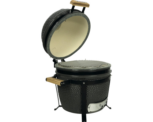 Keramikgrill mit geöffnetem Deckel und Grillrost