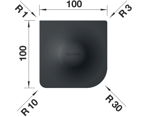 Blanco Eckspüle Detailansicht mit Massangaben
