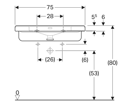 Schéma coté d''un lavabo avec dimensions