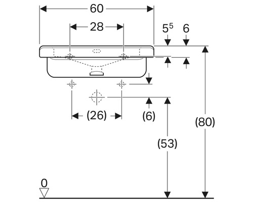 Schéma technique d''un lavabo avec dimensions