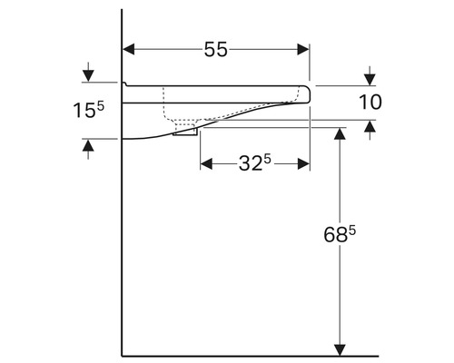 Dessin technique d''un lavabo avec indications de dimensions.