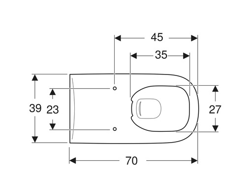 Technische Zeichnung eines Wand-WCs mit Maßangaben
