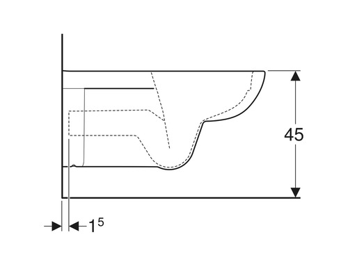 Schéma technique d''un WC suspendu avec dimensions.