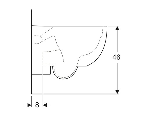 Technische Zeichnung eines Wand-WCs mit Maßen 46 und 8