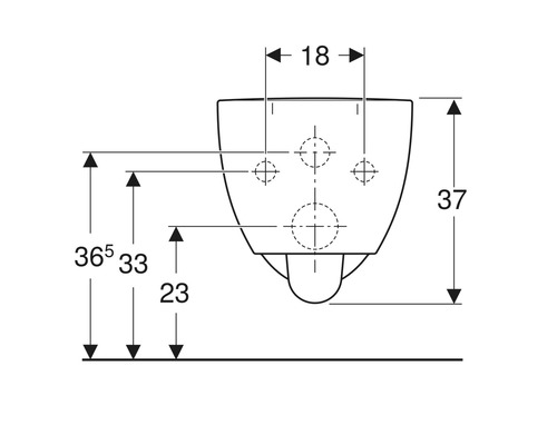 Technische Zeichnung eines Wand-WCs mit Maßangaben.