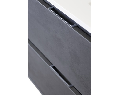 Vue détaillée d''un meuble sous-lavabo avec tiroirs et poignées