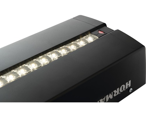 Hörmann Logo auf einem Garagentorantrieb mit LED Beleuchtung