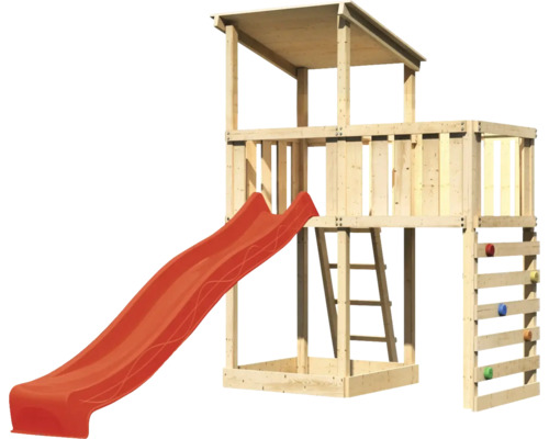 Spielturm aus Holz mit Rutsche, Leiter und Kletterwand