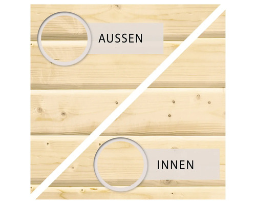 Holzfassade mit Darstellung der Aussen- und Innenseite