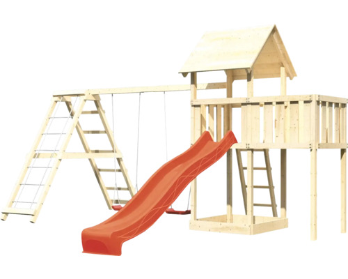 Spielturm mit Schaukel, Kletterleiter und Rutsche