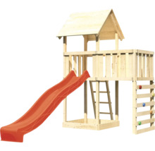 Tour de jeu avec toboggan, échelle et mur d''escalade en bois