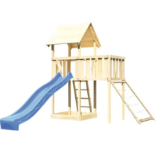 Tour de jeux en bois avec toboggan et filet d''escalade
