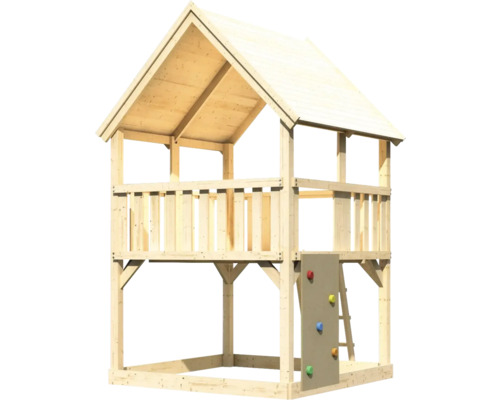 Holz Spielhaus mit Kletterwand und Leiter für den Garten