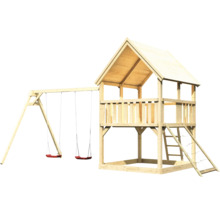 Maison de jeu en bois avec balançoire et échelle d''escalade