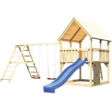 Aire de jeux avec balançoire, toboggan et mur d''escalade pour enfants