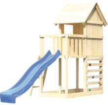 Tour de jeux cabane de jeux Karibu Frieda 107 x 107 cm en bois composée d'un toboggan, d'un mur d'escalade