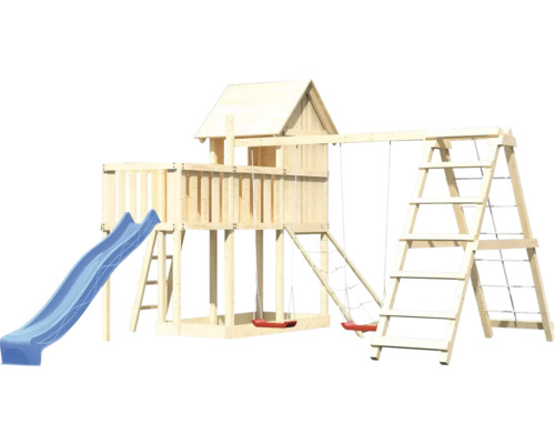 Spielturm aus Holz mit Rutsche, Schaukel und Kletterwand