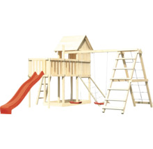 Tour de jeu en bois avec toboggan, balançoire et structure d''escalade pour le jardin