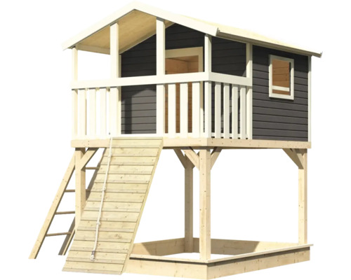 Maison de jeu en bois avec échelle et bac à sable