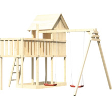 Holzspielturm mit zwei Schaukeln und Leiter für den Garten