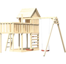 Maisonnette en bois avec balançoire, mur d''escalade et échelle