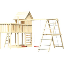 Tour de jeux en bois avec balançoire, mur d''escalade et échelle