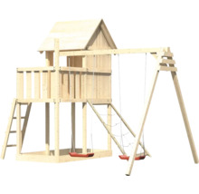 Tour de jeux avec balançoire et filet d''escalade en bois