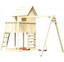Tour de jeu avec balançoire en bois