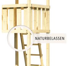Tour de jeux cabane de jeux Karibu Frieda 107 x 107 cm en bois composée de 2 balançoires, d'un mur d'escalade