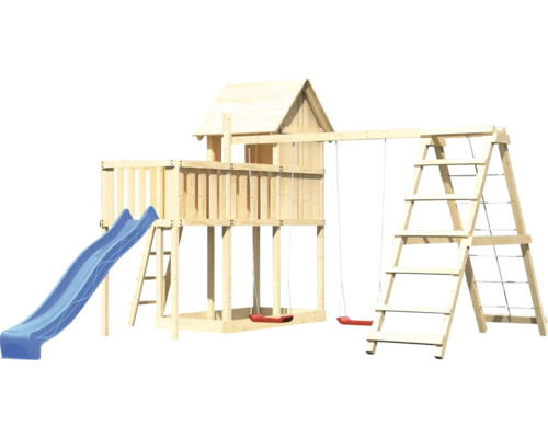 Holzspielhaus mit Rutsche, Schaukel und Kletterleiter für den Garten