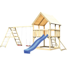 Aire de jeux avec tour, balançoire et toboggan en bois