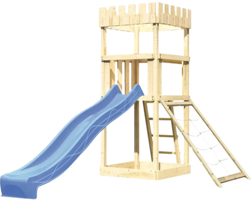 Tour de jeux en bois avec toboggan, échelle et filet d''escalade pour le jardin