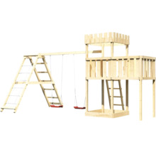 Tour de jeu en bois avec balançoire et filet d''escalade