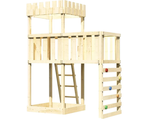 Spielturm aus Holz mit Leiter und Kletterwand